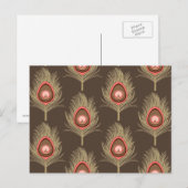Peacock Feathers, beige op donkerchocolade bruin Briefkaart (Voorkant / Achterkant)