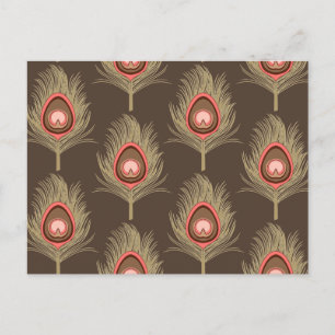 Peacock Feathers, beige op donkerchocolade bruin Briefkaart