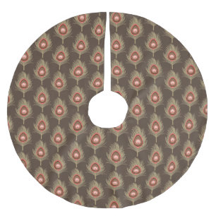 Peacock Feathers, beige op donkerchocolade bruin Kerstboom Rok