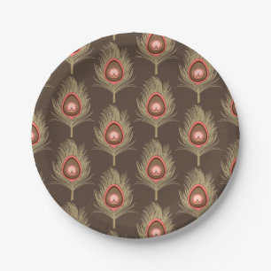 Peacock Feathers, beige op donkerchocolade bruin Papieren Bordje