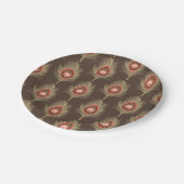 Peacock Feathers, beige op donkerchocolade bruin Papieren Bordje (Gekanteld)