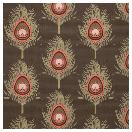 Peacock Feathers, beige op donkerchocolade bruin Stof (Swatch)