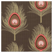 Peacock Feathers, beige op donkerchocolade bruin Stof (Close Up)