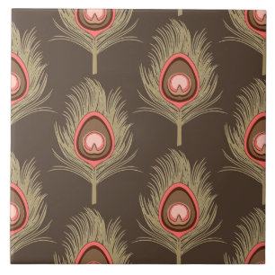 Peacock Feathers, beige op donkerchocolade bruin Tegeltje