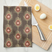 Peacock Feathers, beige op donkerchocolade bruin Theedoek (Quarter Fold)