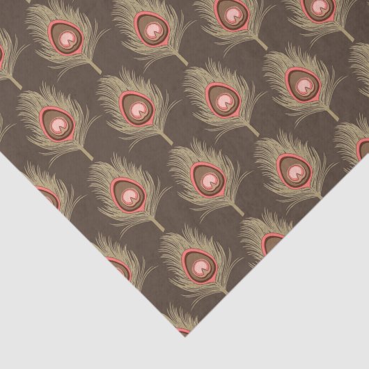 Peacock Feathers, beige op donkerchocolade bruin Tissuepapier (Detail)