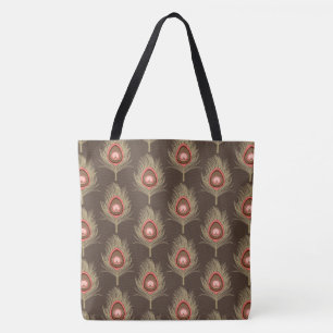 Peacock Feathers, beige op donkerchocolade bruin Tote Bag