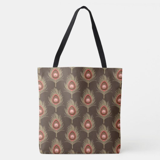 Peacock Feathers, beige op donkerchocolade bruin Tote Bag (Voorkant)