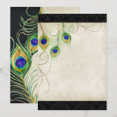 Peacock Feathers Black Damask Blank design Kaart (Voorkant / Achterkant)