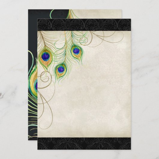 Peacock Feathers Black Damask Blank design Kaart (Voorkant / Achterkant)