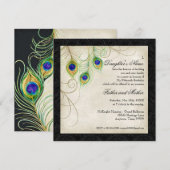 Peacock Feathers Black Damask Quinceanera Party Kaart (Voorkant / Achterkant)