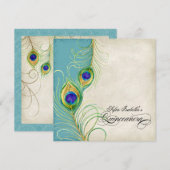 Peacock Feathers Black Damask Quinceanera Party Kaart (Voorkant / Achterkant)