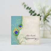 Peacock Feathers Black Damask Quinceanera Party Kaart (Staand voorkant)