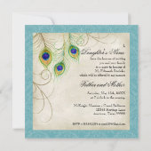 Peacock Feathers Black Damask Quinceanera Party Kaart (Achterkant)