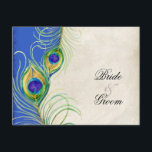 Peacock Feathers Black Damask RSVP-reactiekaart RSVP Kaartje<br><div class="desc">OPMERKING: GEBRUIK DEZE GROOTTE VOOR DE 5X7 OF GROTERE INVITES. Niet gebruiken voor de vierkant of lange rechthoek, omdat deze niet in de omhulling past. KLEUR PALETTE: Royal blue, tan, crème, goud, blauw, groen en paars. ONTWERPCOLLECTIE: Dit maakt deel uit van een reeks van de Uitnodiging van de Weddenschap van...</div>