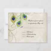 Peacock Feathers Black Damask RSVP-reactiekaart RSVP Kaartje (Achterkant)