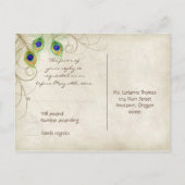 Peacock Feathers Black Damask RSVP Response Kaart (Achterkant)