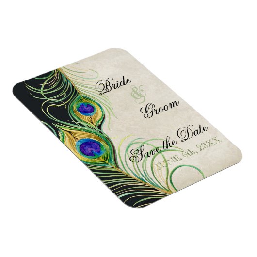 Peacock Feathers Black Damask Save the Date Magneet (Rechterzijde)