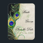 Peacock Feathers Black Damask Save the Date Magneet<br><div class="desc">KLEUR PALET: Zwart, tan, crème, goud, blauw, groen en paarse. DESIGN COLLECTIE: Dit is onderdeel van een bruiloft uitnodigingsset van complete bijpassende producten. Deze moderne, eigentijdse Peacock Feathers Wedding Save the Date magneet zijn trendy, elegant en chique. Het kunstwerk is van originele waterverf hand geschilderd door Audrey Jeanne Roberts. Er...</div>