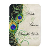 Peacock Feathers Black Damask Save the Date Magneet (Verticaal)