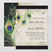 Peacock Feathers Black Damask Weddenschap Statione Kaart (Voorkant / Achterkant)