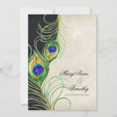 Peacock Feathers Black Damask Weddenschap Statione Kaart (Achterkant)