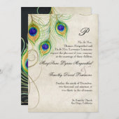 Peacock Feathers Black Damask Weddenschap Statione Kaart (Voorkant / Achterkant)