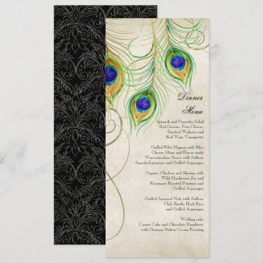 Peacock Feathers Black Damask Weddenschap Statione Kaart (Voorkant / Achterkant)