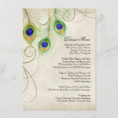 Peacock Feathers Black Damask Weddenschap Statione Menu (Voorkant)