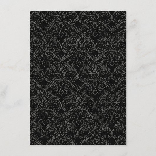 Peacock Feathers Black Damask Weddenschap Statione Menu (Achterkant)