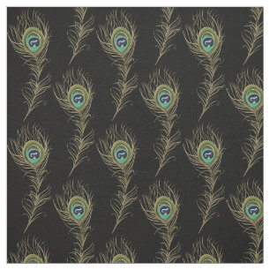 Peacock Feathers Black Stof