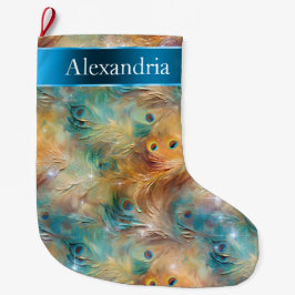 Peacock Feathers Blauw Goud Kerstnaam Grote Kerstsok