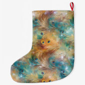 Peacock Feathers Blauw Goud Kerstnaam Grote Kerstsok (Achterkant)