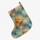 Peacock Feathers Blauw Goud Kerstnaam Grote Kerstsok (Achterkant (Hangend))