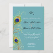 Peacock Feathers Blauwgroen Blauw Elegant Bruiloft Kaart (Voorkant)