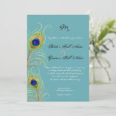 Peacock Feathers Blauwgroen Blauw Elegant Bruiloft Kaart (Staand voorkant)