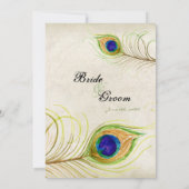 Peacock Feathers Blauwgroen Blauw Elegant Bruiloft Kaart (Achterkant)