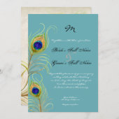Peacock Feathers Blauwgroen Blauw Elegant Bruiloft Kaart (Voorkant / Achterkant)