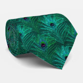 Peacock Feathers Blauwgroen Glitter Necktie Neck Stropdas (Opgerold)