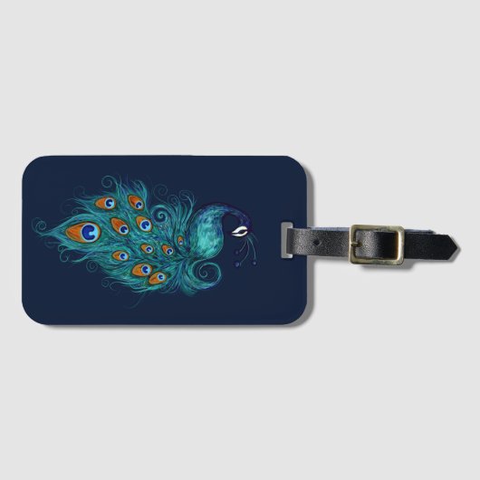Peacock Feathers Blauwgroen Peacocks Bagagelabel (Voorkant (horizontaal))