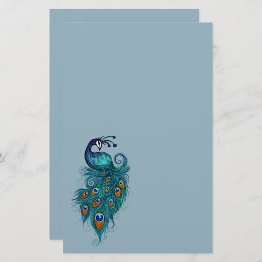 Peacock Feathers Blauwgroen Peacocks Briefpapier (Voorkant / Achterkant)