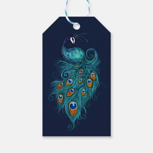 Peacock Feathers Blauwgroen Peacocks Cadeaulabel (Voorkant)