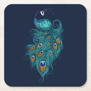 Peacock Feathers Blauwgroen Peacocks Kartonnen Onderzetters