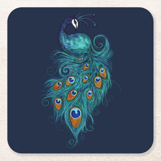 Peacock Feathers Blauwgroen Peacocks Kartonnen Onderzetters (Voorkant)