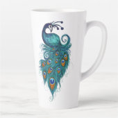 Peacock Feathers Blauwgroen Peacocks Latte Mok (Rechts)