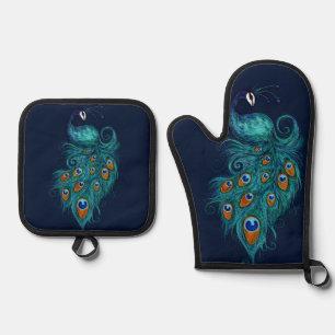 Peacock Feathers Blauwgroen Peacocks Ovenwant & Pannenlap Set