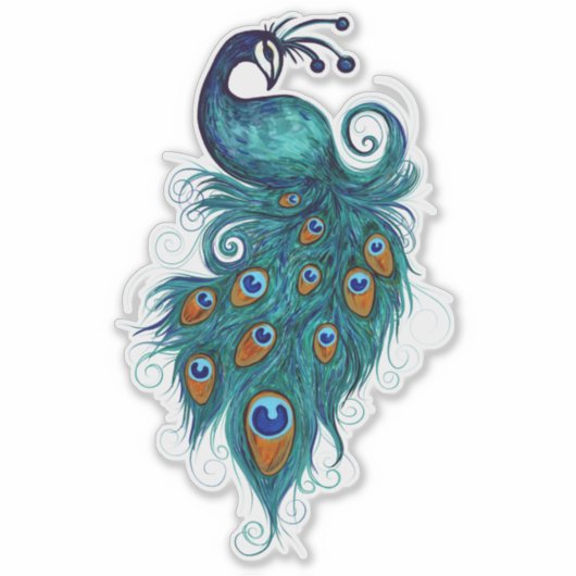 Peacock Feathers Blauwgroen Peacocks Sticker (Voorkant)