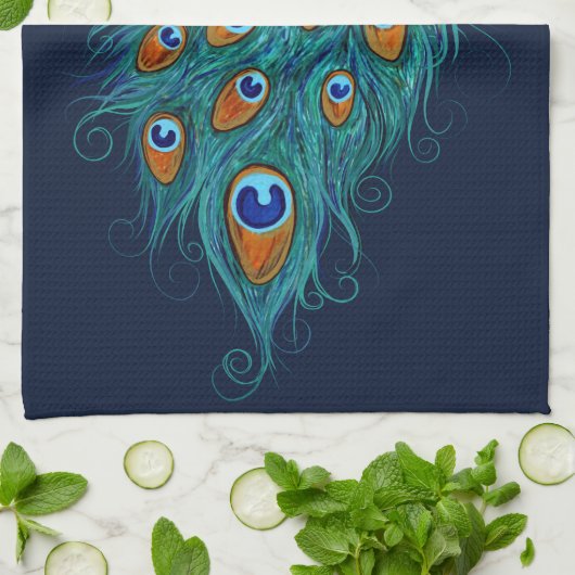 Peacock Feathers Blauwgroen Peacocks Theedoek (Gevouwen)