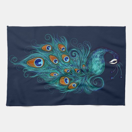 Peacock Feathers Blauwgroen Peacocks Theedoek (Horizontaal)