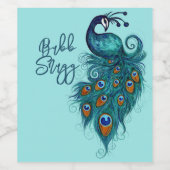 Peacock Feathers Blauwgroen Peacocks Wijn Etiket (Enkel label)